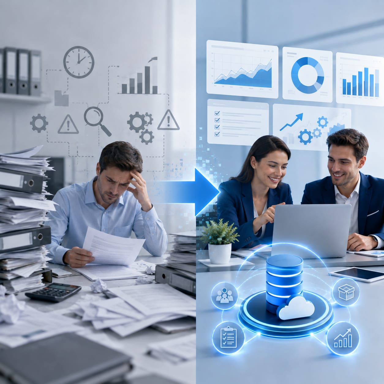 Paper-based document chaos replaced by a connected digital content management system.